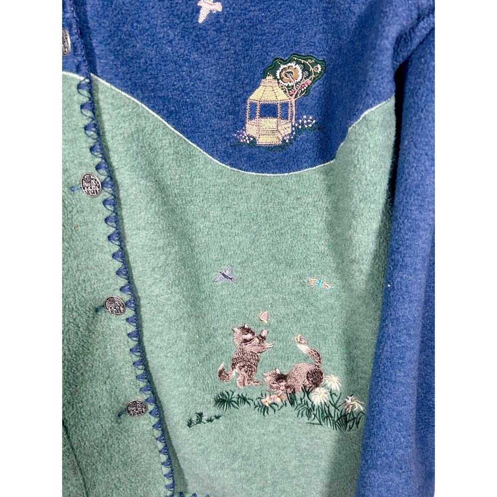 Northern Reflections VTG Cottagecore Fleece‎ Cardigan Embroidered Cats S Whimsy - Picture 4 of 14